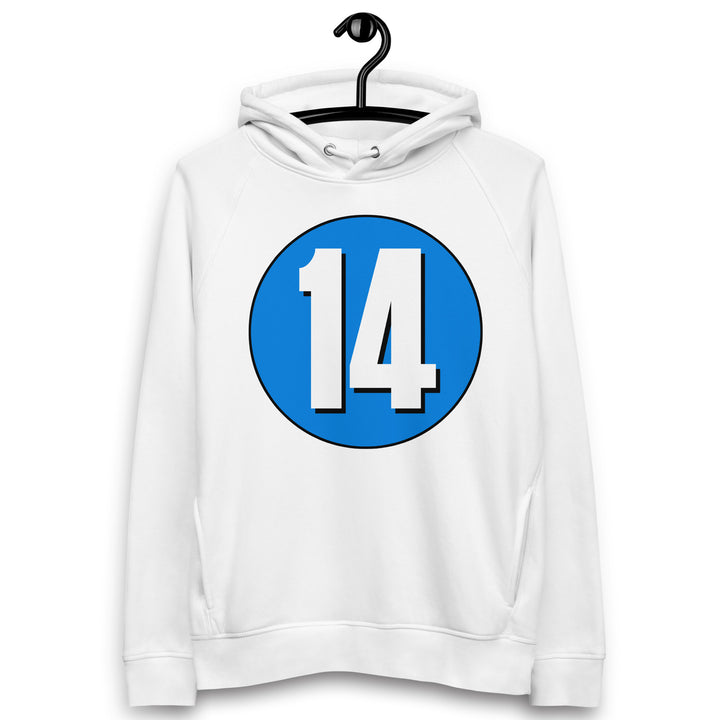 Unisex pullover hoodie: White on Blue 14