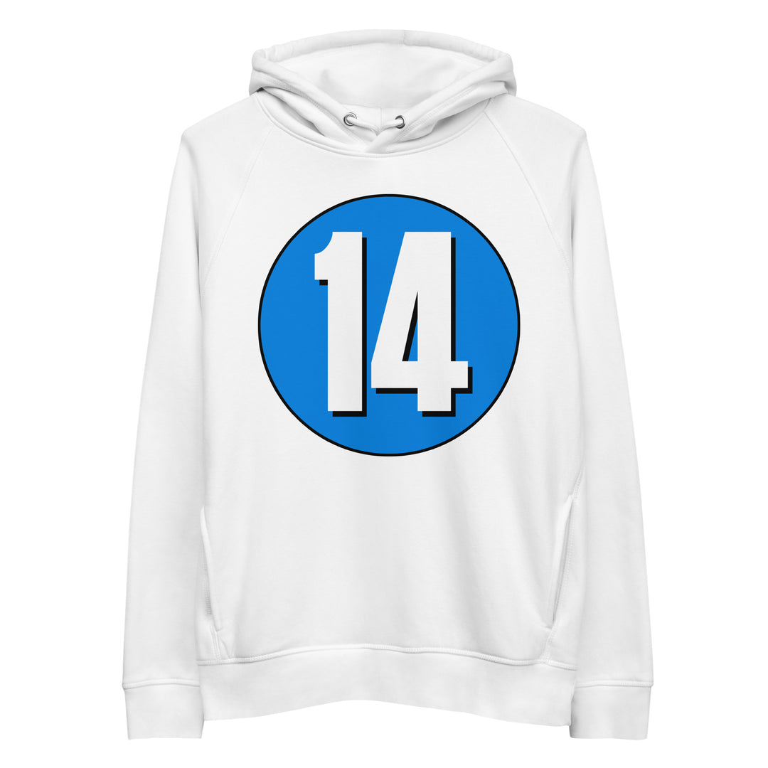 Unisex pullover hoodie: White on Blue 14