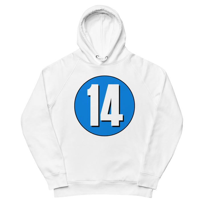 Unisex pullover hoodie: White on Blue 14