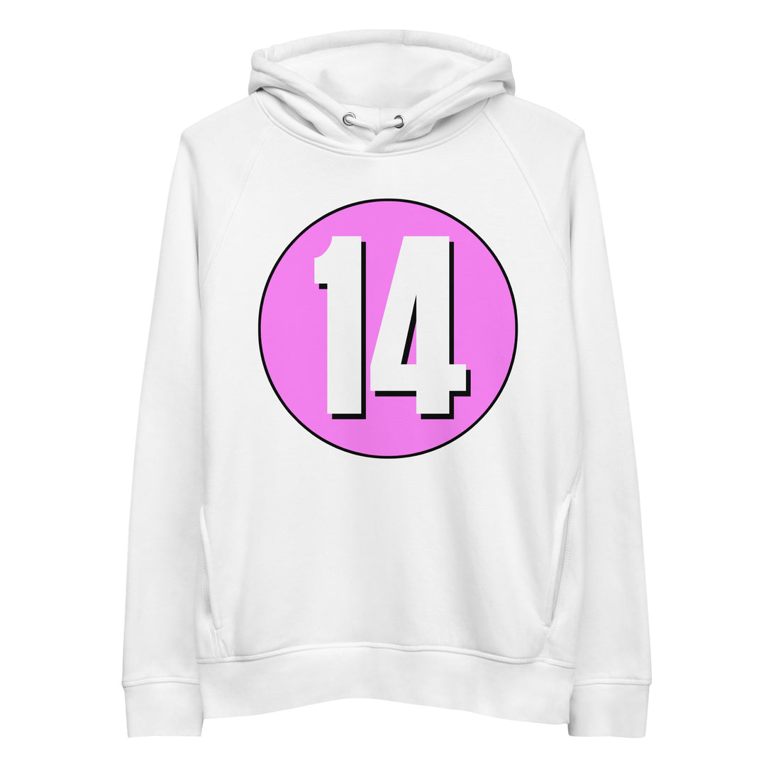 Unisex pullover hoodie: White on Pink 14