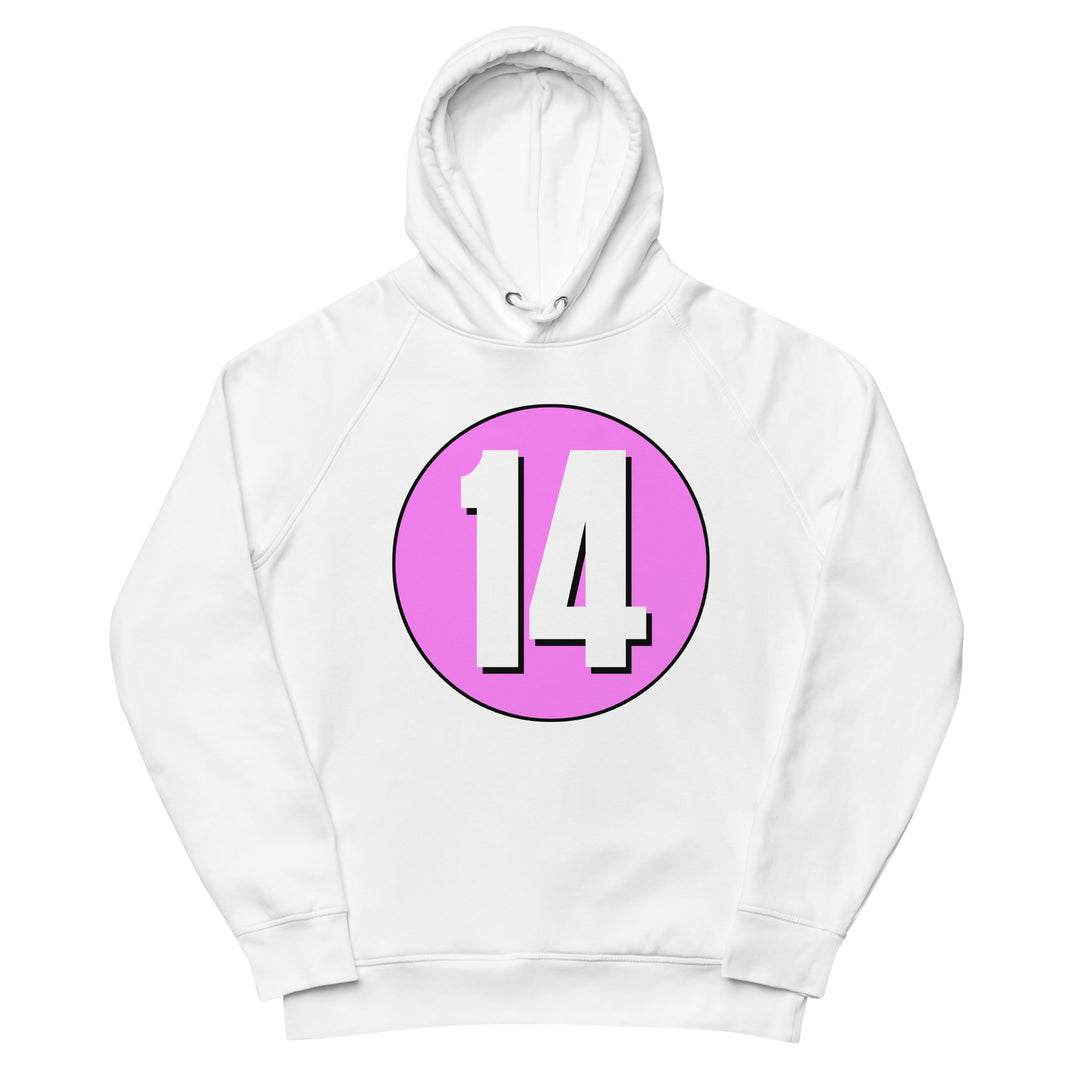 Unisex pullover hoodie: White on Pink 14