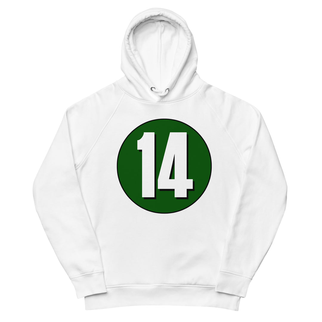 Unisex pullover hoodie: White on Hunter Green 14