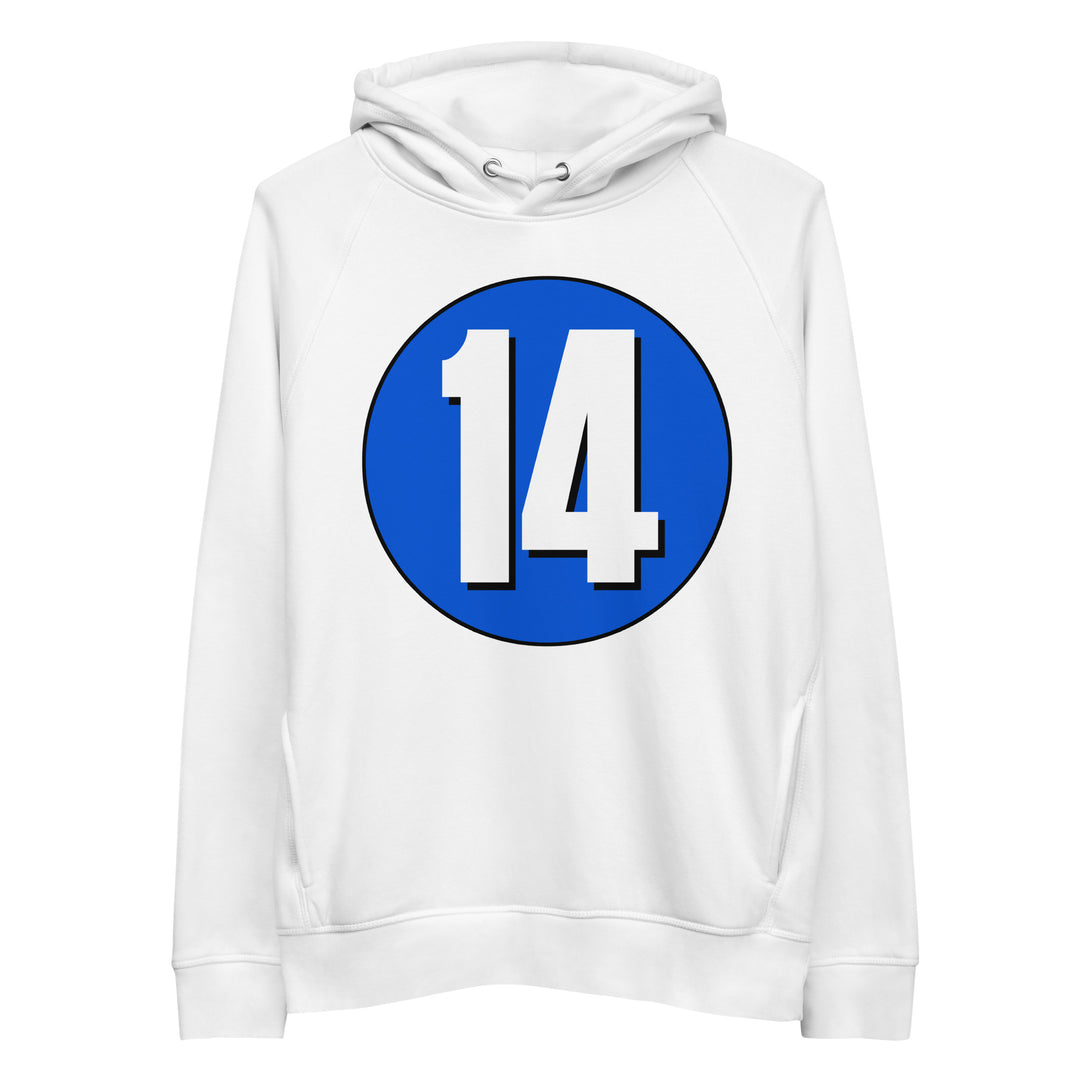 Unisex pullover hoodie: White on Periwinkle 14