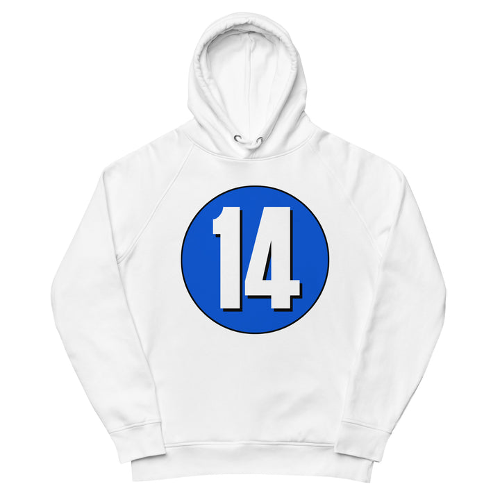 Unisex pullover hoodie: White on Periwinkle 14