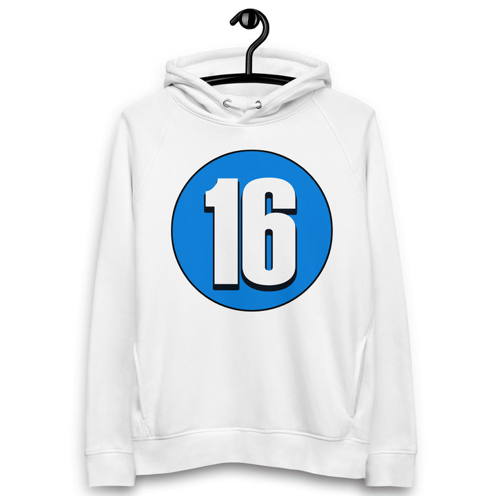 Unisex pullover hoodie: White on Blue 16