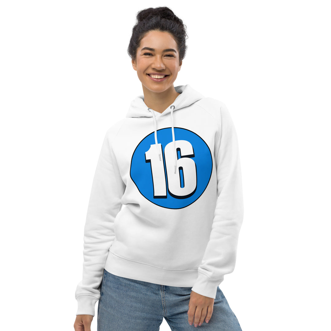 Unisex pullover hoodie: White on Blue 16