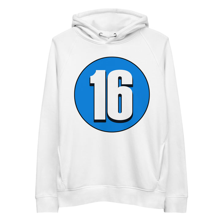 Unisex pullover hoodie: White on Blue 16