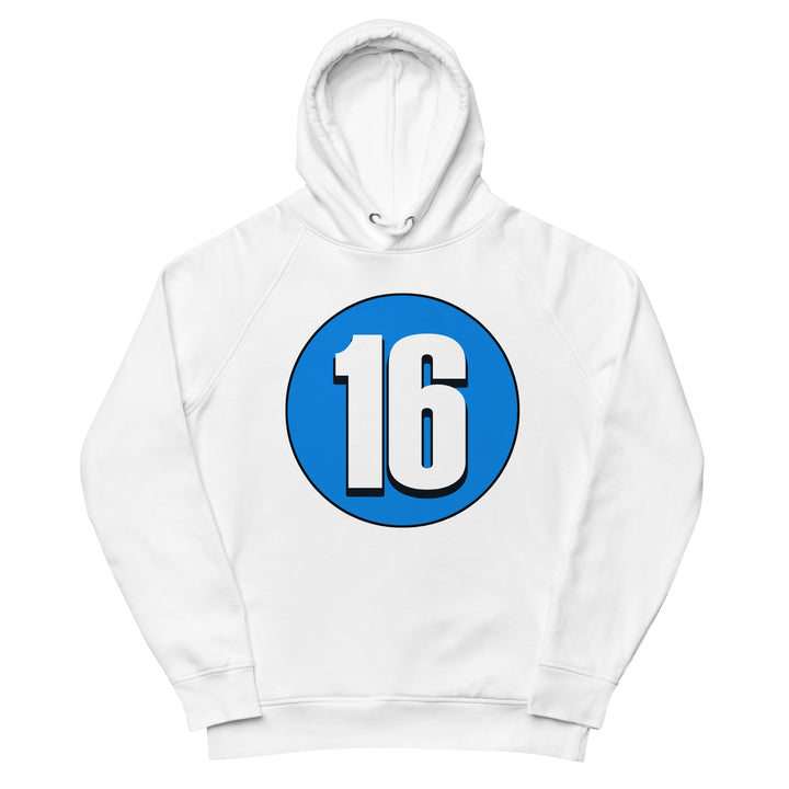 Unisex pullover hoodie: White on Blue 16