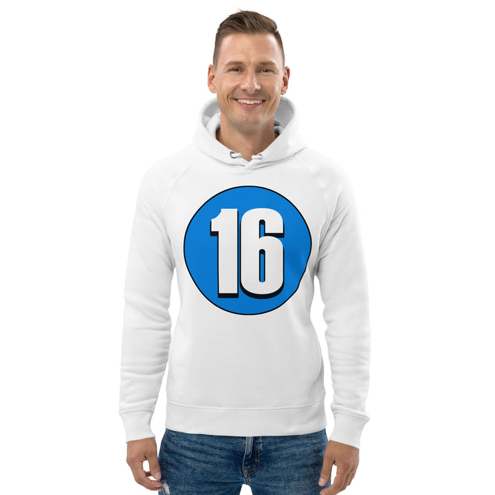 Unisex pullover hoodie: White on Blue 16