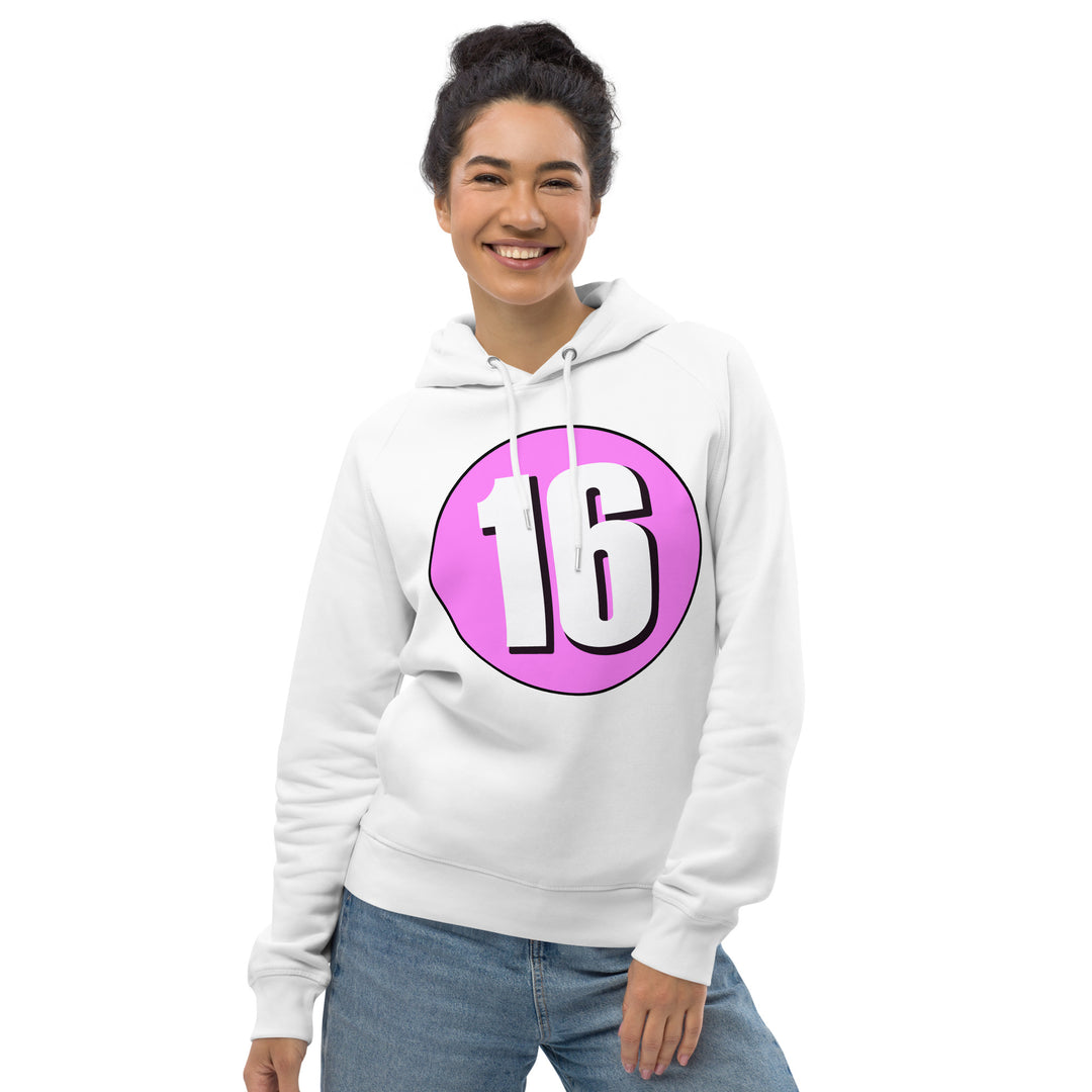 Unisex pullover hoodie: White on Pink 16