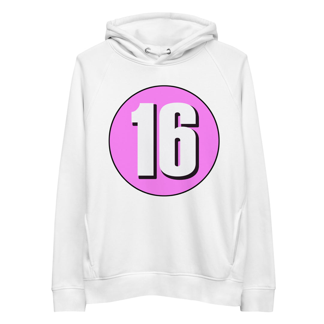 Unisex pullover hoodie: White on Pink 16