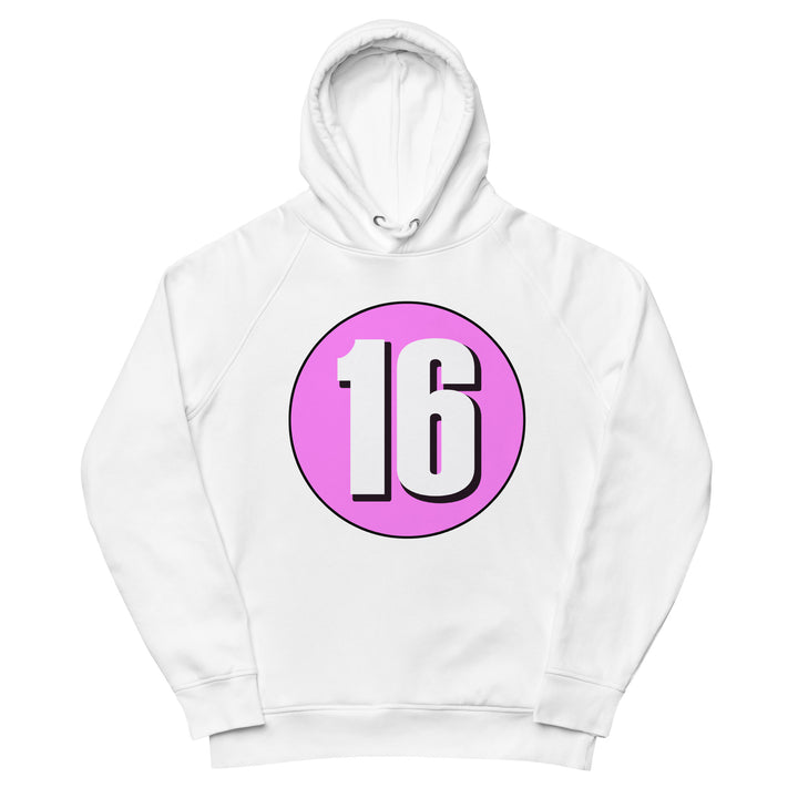 Unisex pullover hoodie: White on Pink 16