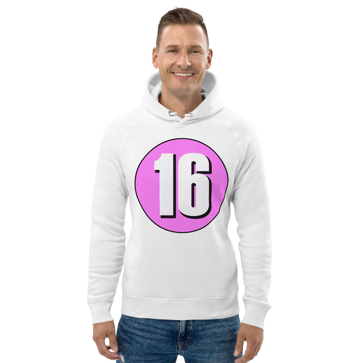 Unisex pullover hoodie: White on Pink 16