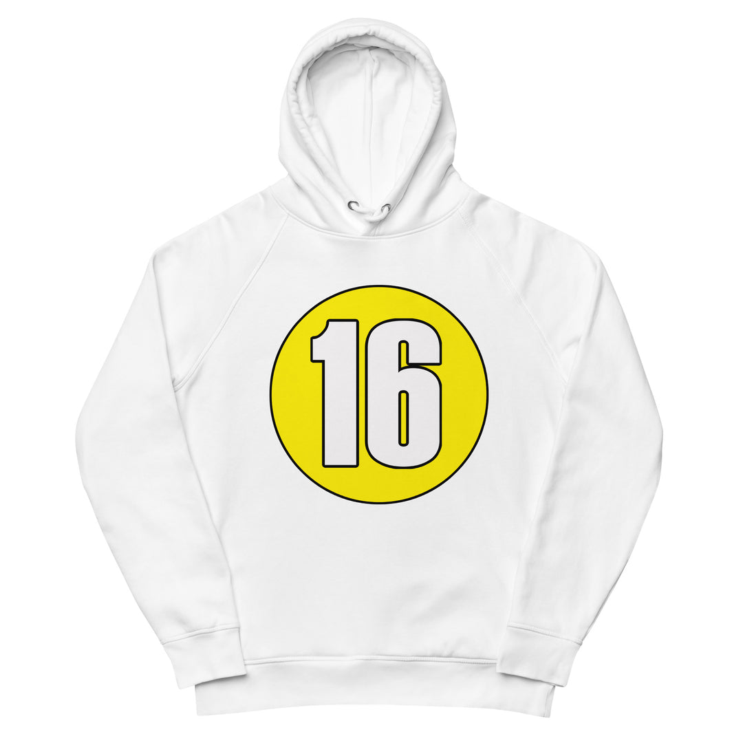 Unisex pullover hoodie: White on Yellow 16