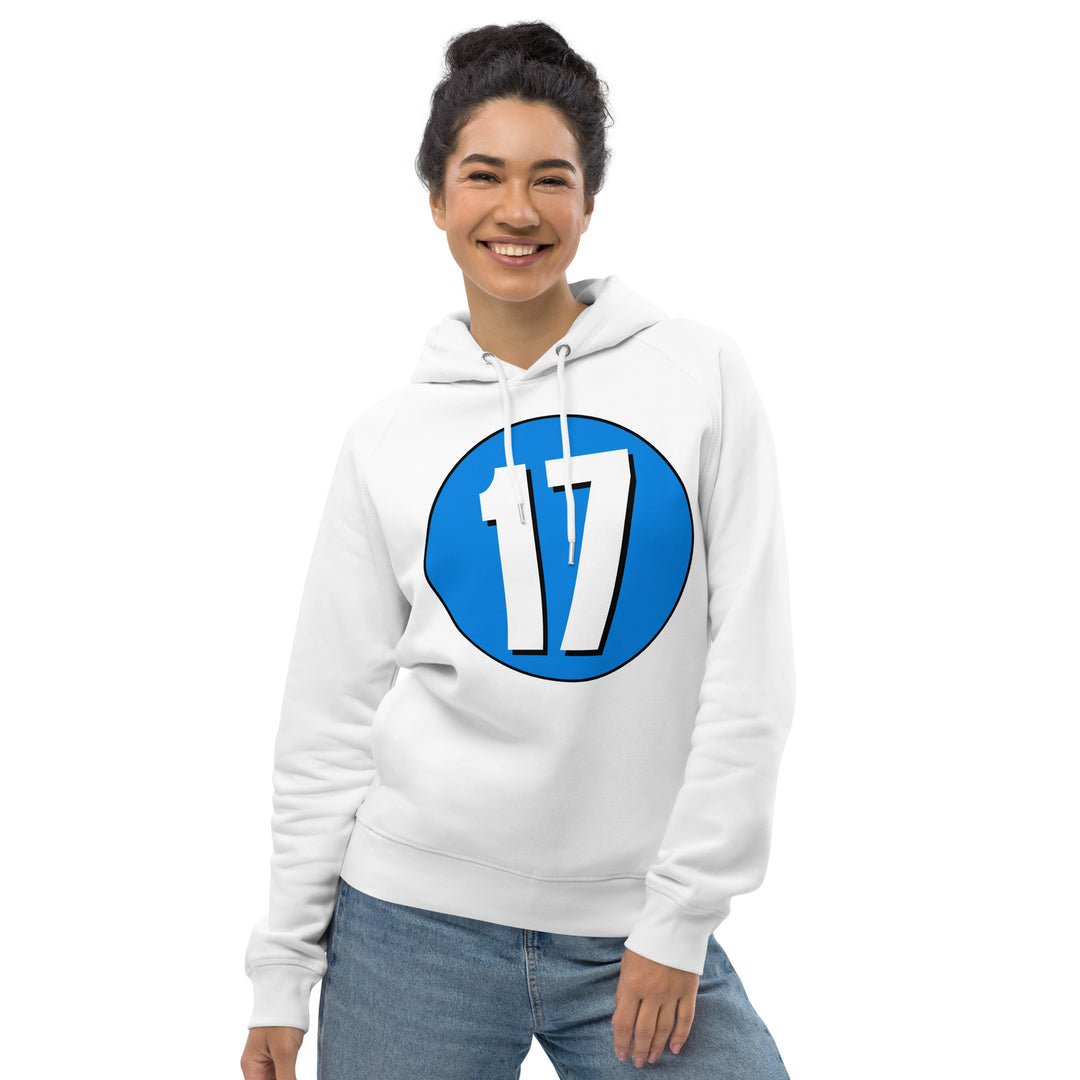 Unisex pullover hoodie: White on Blue 17