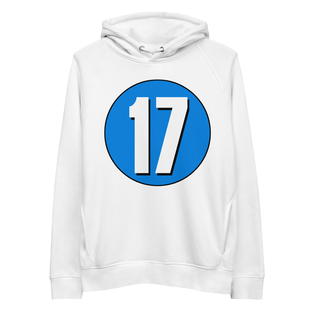 Unisex pullover hoodie: White on Blue 17