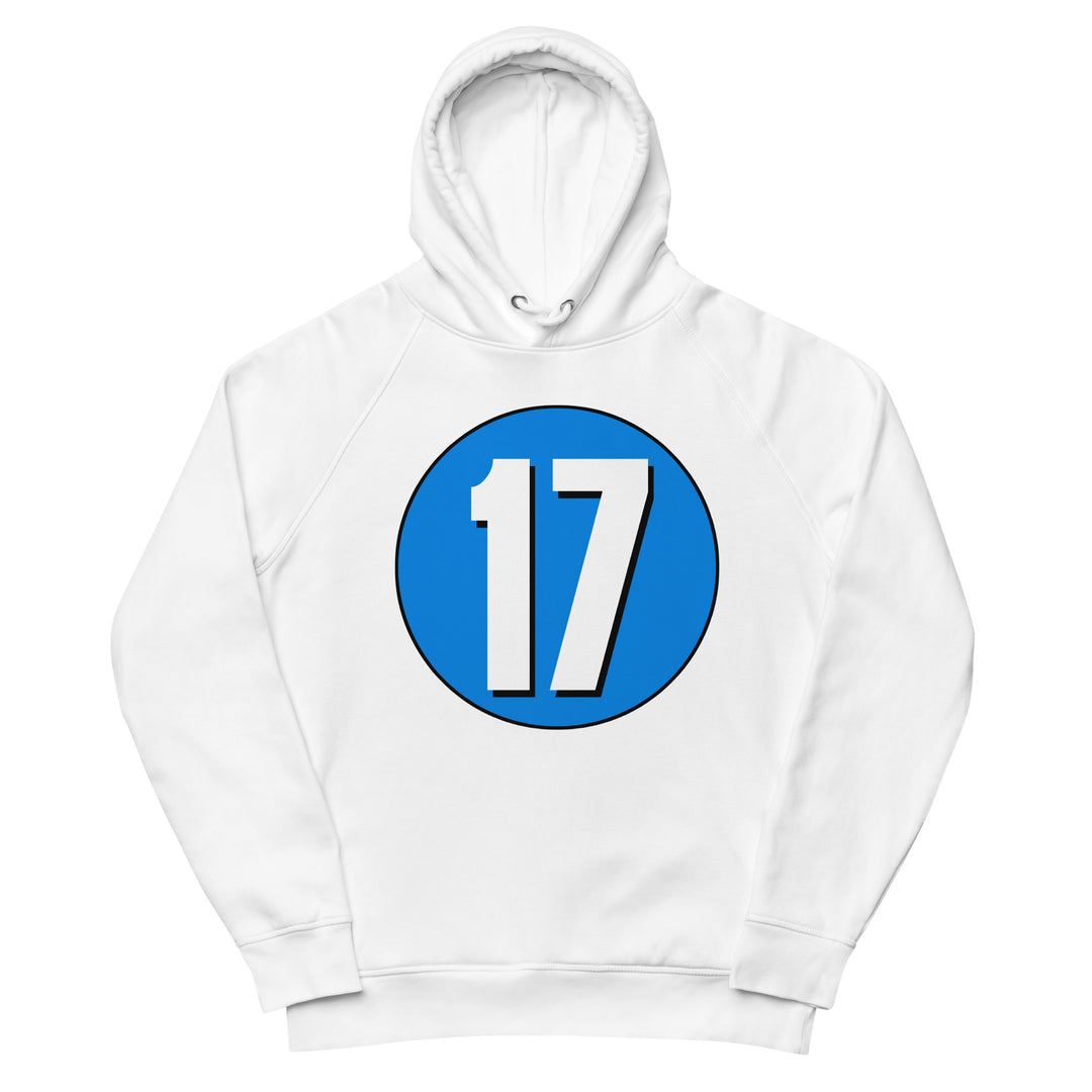 Unisex pullover hoodie: White on Blue 17