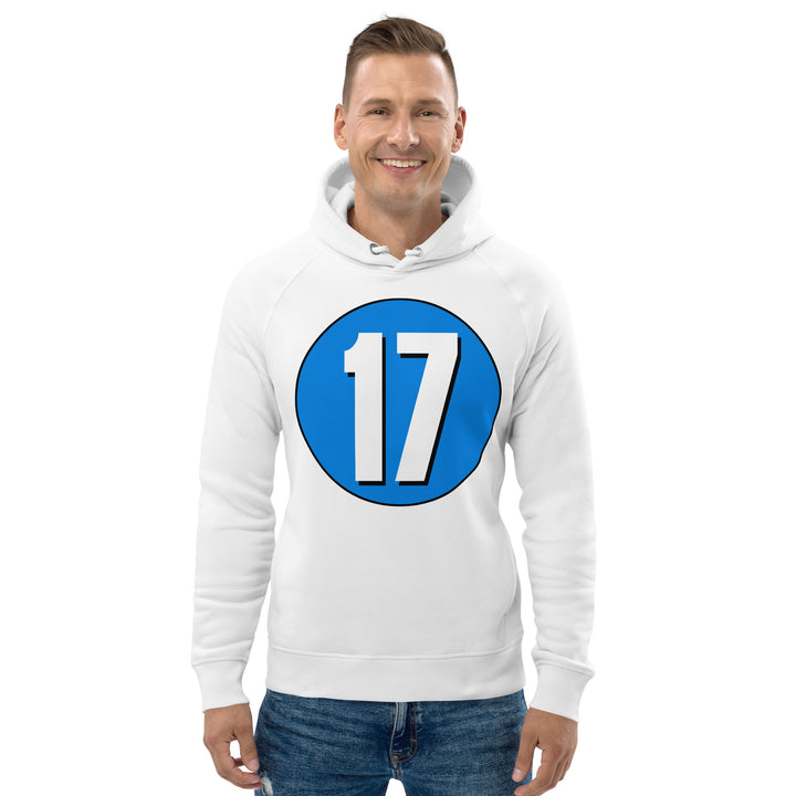 Unisex pullover hoodie: White on Blue 17