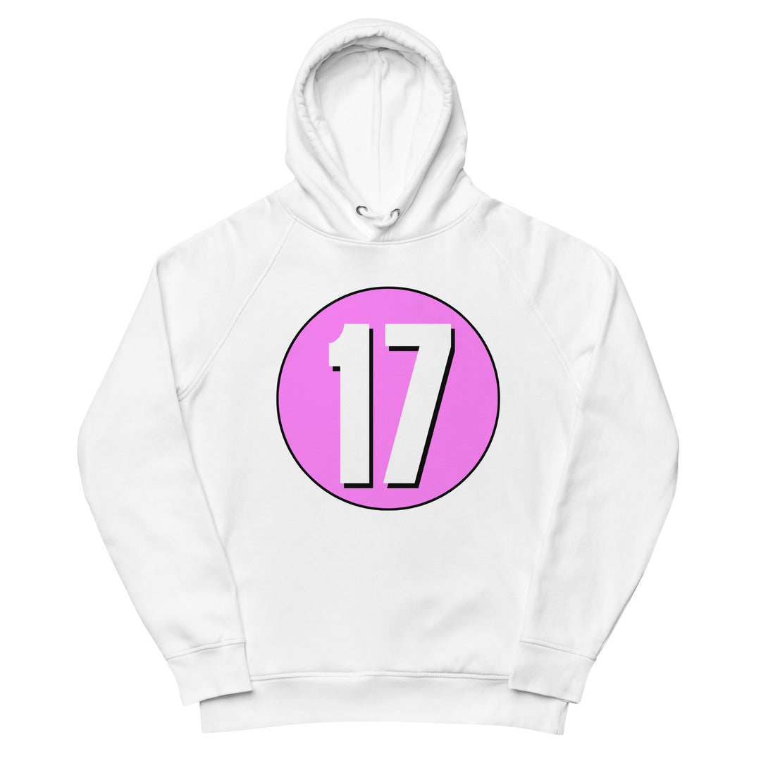 Unisex pullover hoodie: White on Pink 17