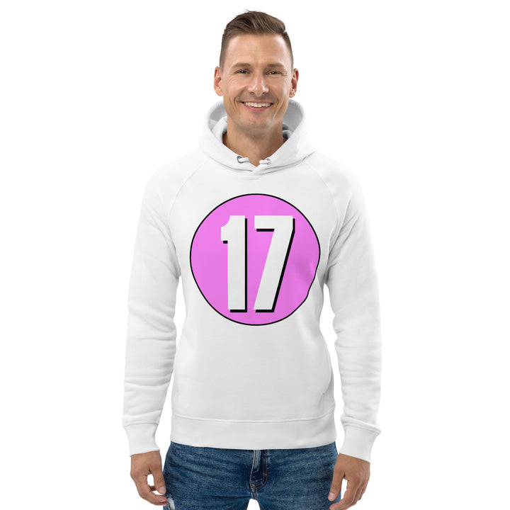 Unisex pullover hoodie: White on Pink 17