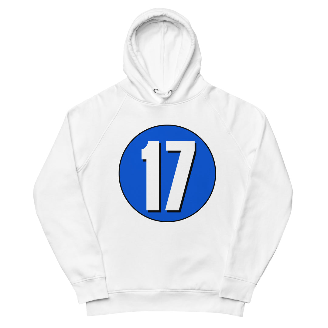 Unisex pullover hoodie: White on Periwinkle 17