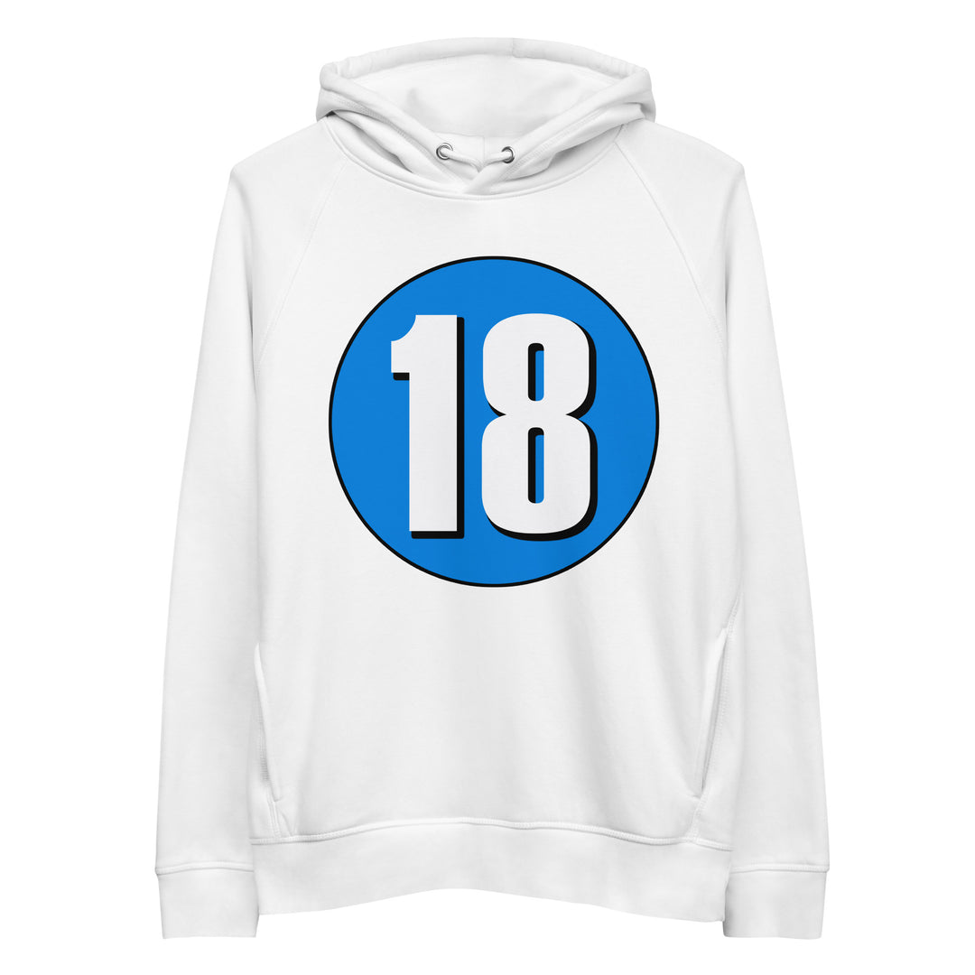 Unisex pullover hoodie: White on Blue 18