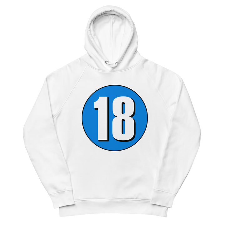 Unisex pullover hoodie: White on Blue 18