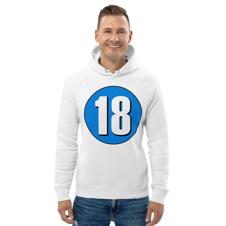 Unisex pullover hoodie: White on Blue 18