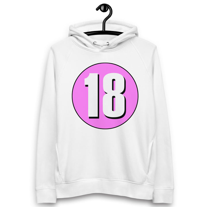 Unisex pullover hoodie: White on Pink 18