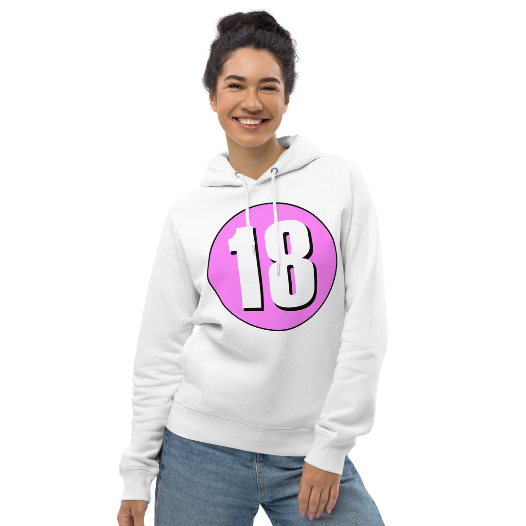 Unisex pullover hoodie: White on Pink 18