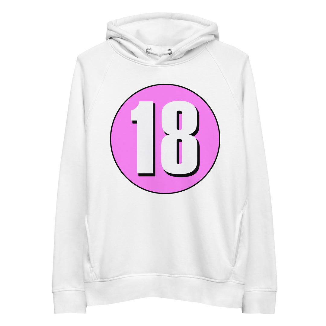 Unisex pullover hoodie: White on Pink 18