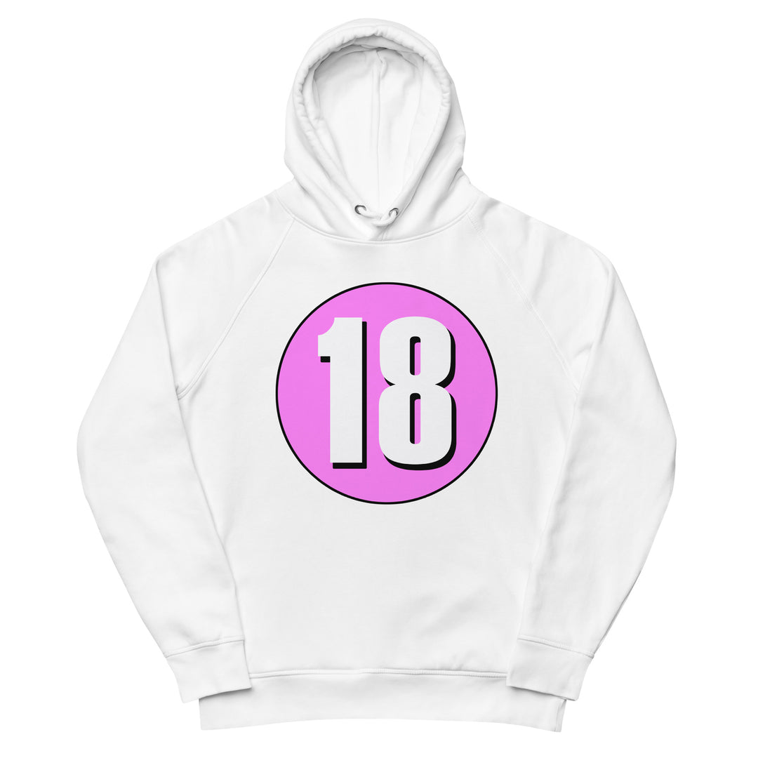 Unisex pullover hoodie: White on Pink 18