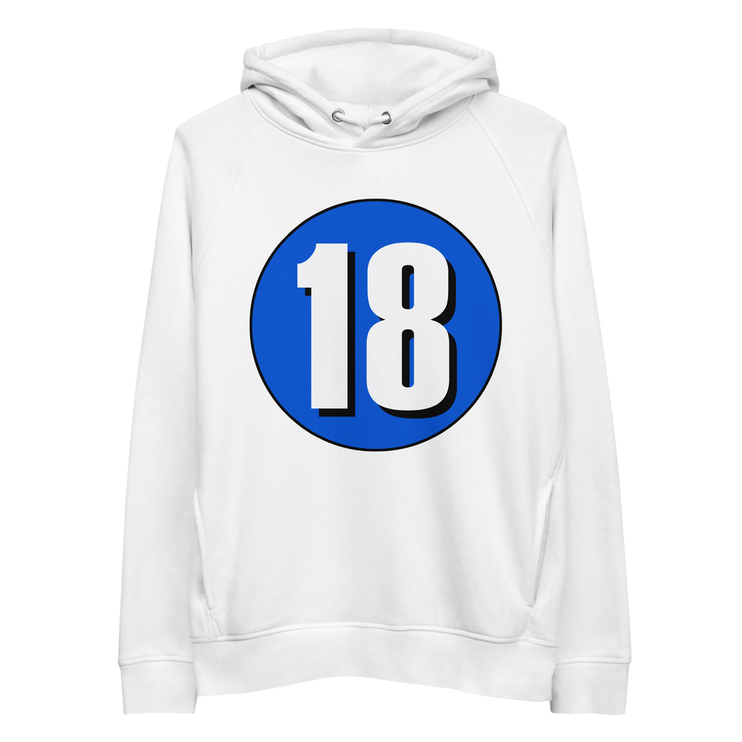 Unisex pullover hoodie: White on Periwinkle 18