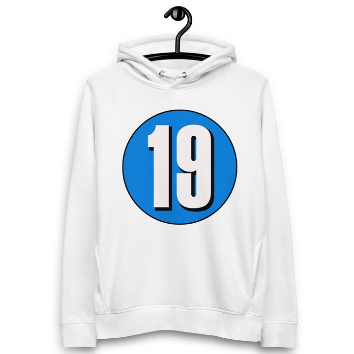 Unisex pullover hoodie: White on Blue 19