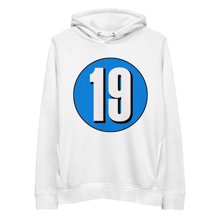 Unisex pullover hoodie: White on Blue 19