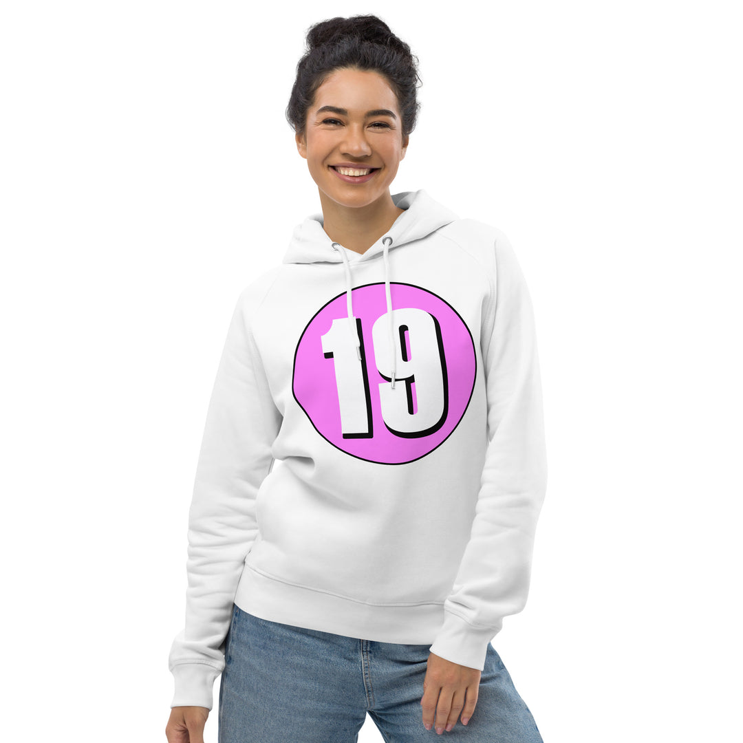 Unisex pullover hoodie: White on Pink 19