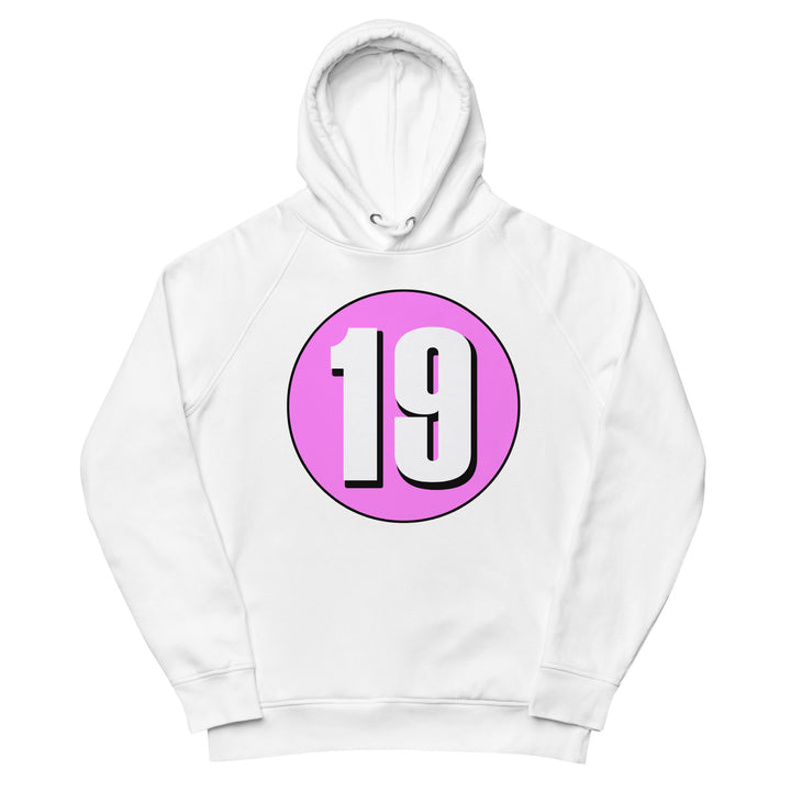 Unisex pullover hoodie: White on Pink 19