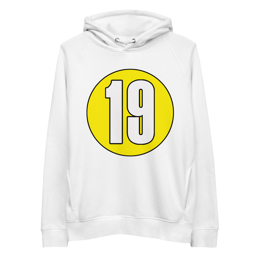 Unisex pullover hoodie: White on Yellow 19