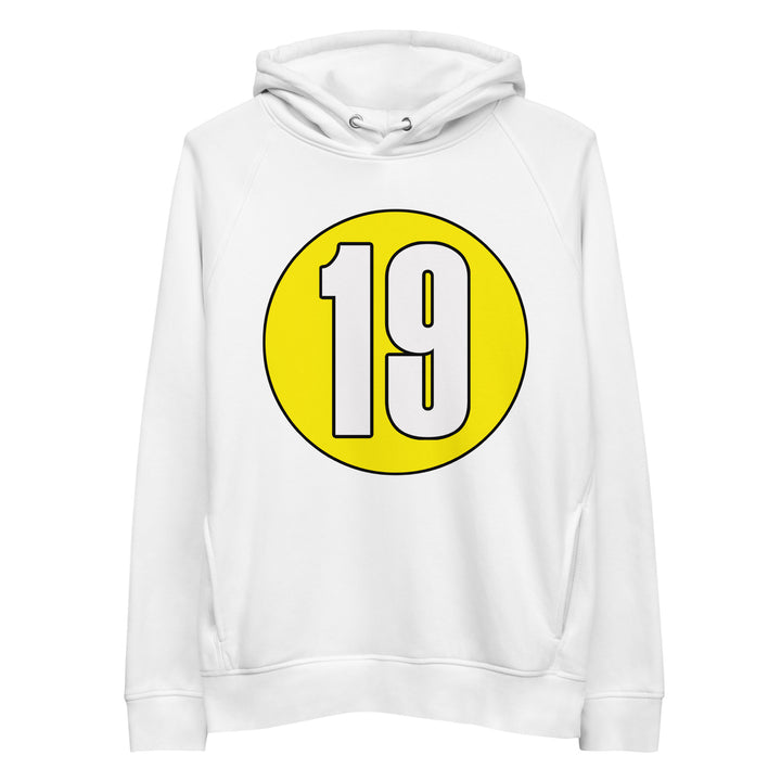 Unisex pullover hoodie: White on Yellow 19