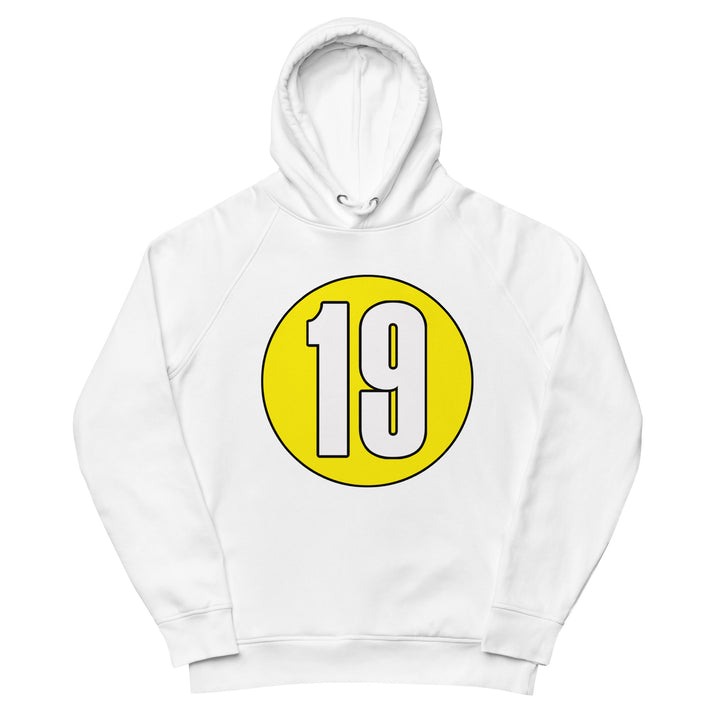 Unisex pullover hoodie: White on Yellow 19