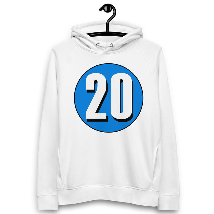 Unisex pullover hoodie: White on Blue 20