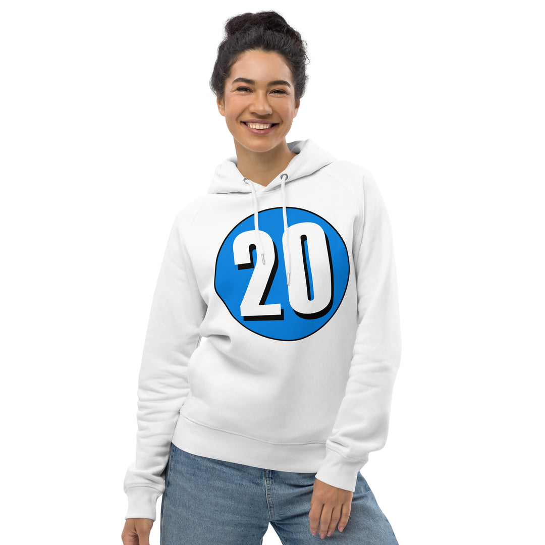 Unisex pullover hoodie: White on Blue 20