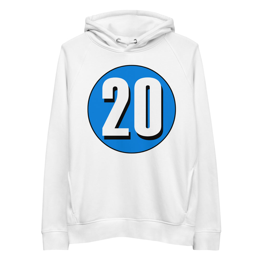 Unisex pullover hoodie: White on Blue 20