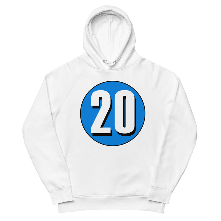 Unisex pullover hoodie: White on Blue 20