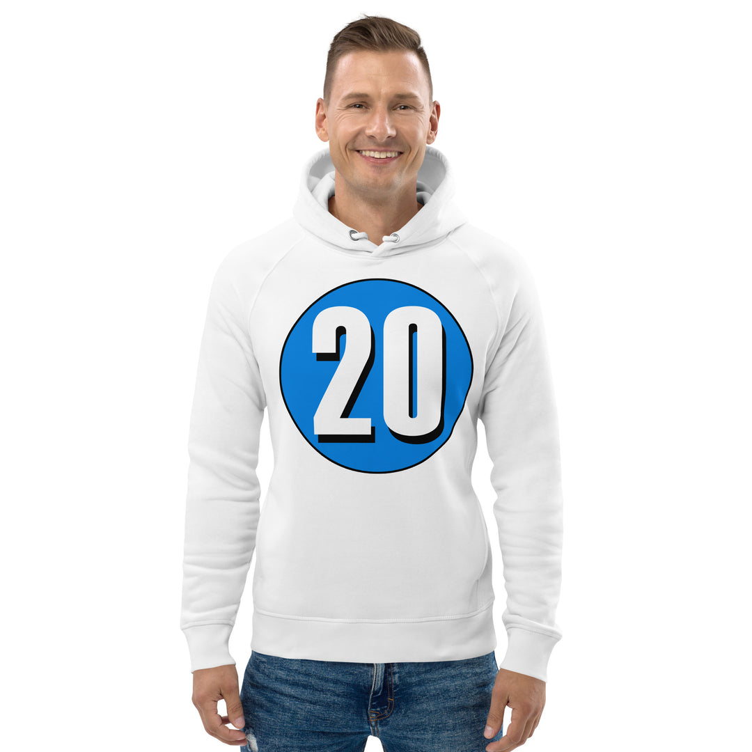 Unisex pullover hoodie: White on Blue 20