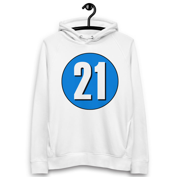 Unisex pullover hoodie: White on Blue 21