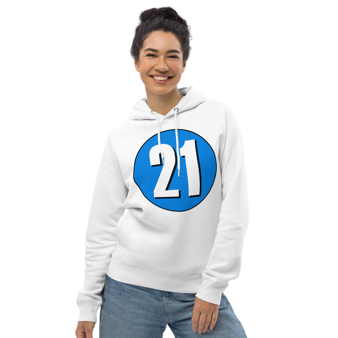 Unisex pullover hoodie: White on Blue 21