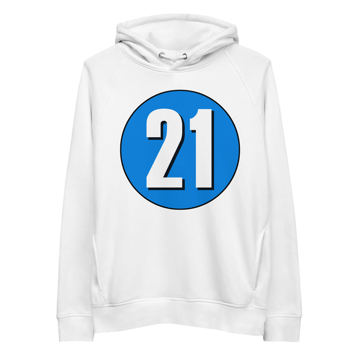 Unisex pullover hoodie: White on Blue 21