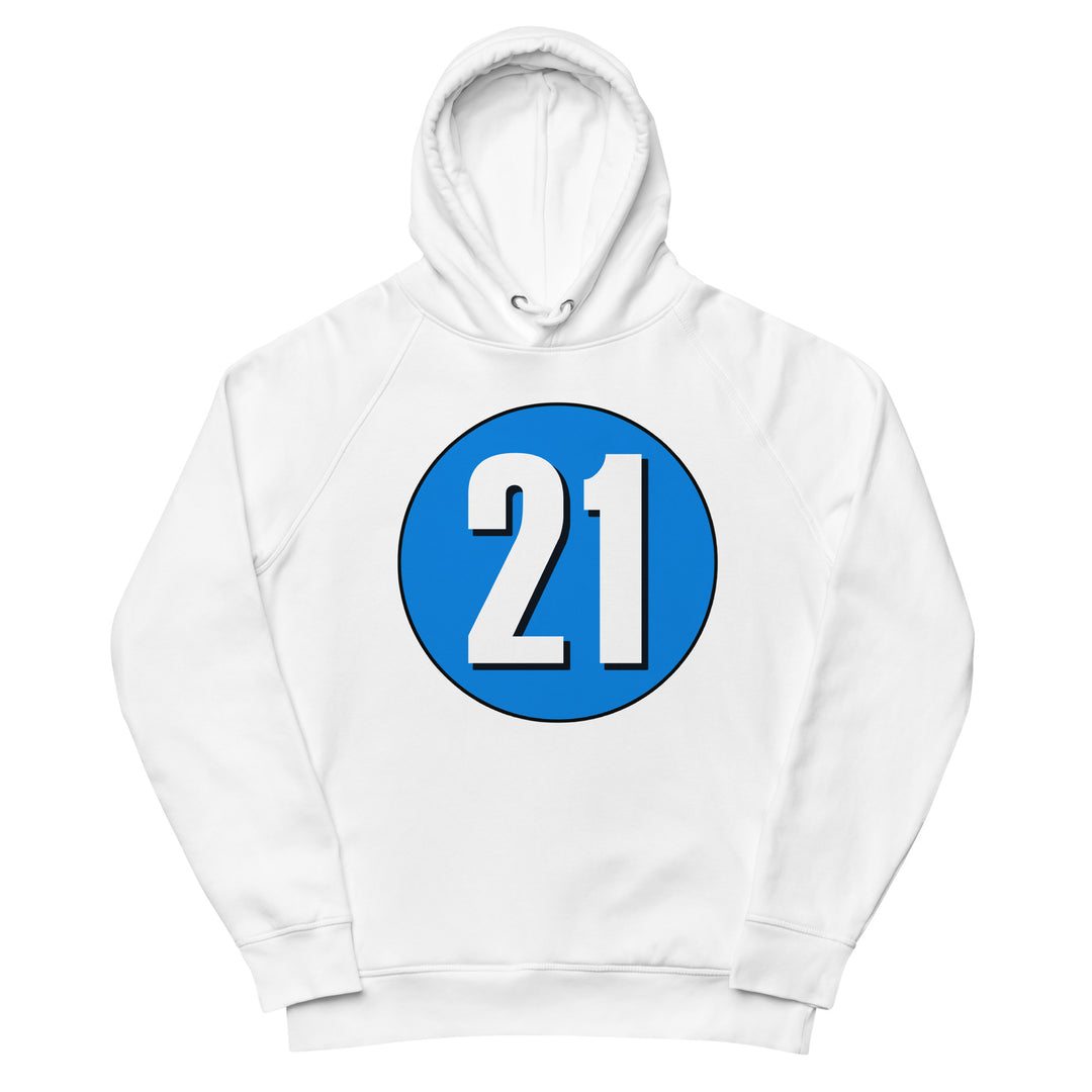 Unisex pullover hoodie: White on Blue 21