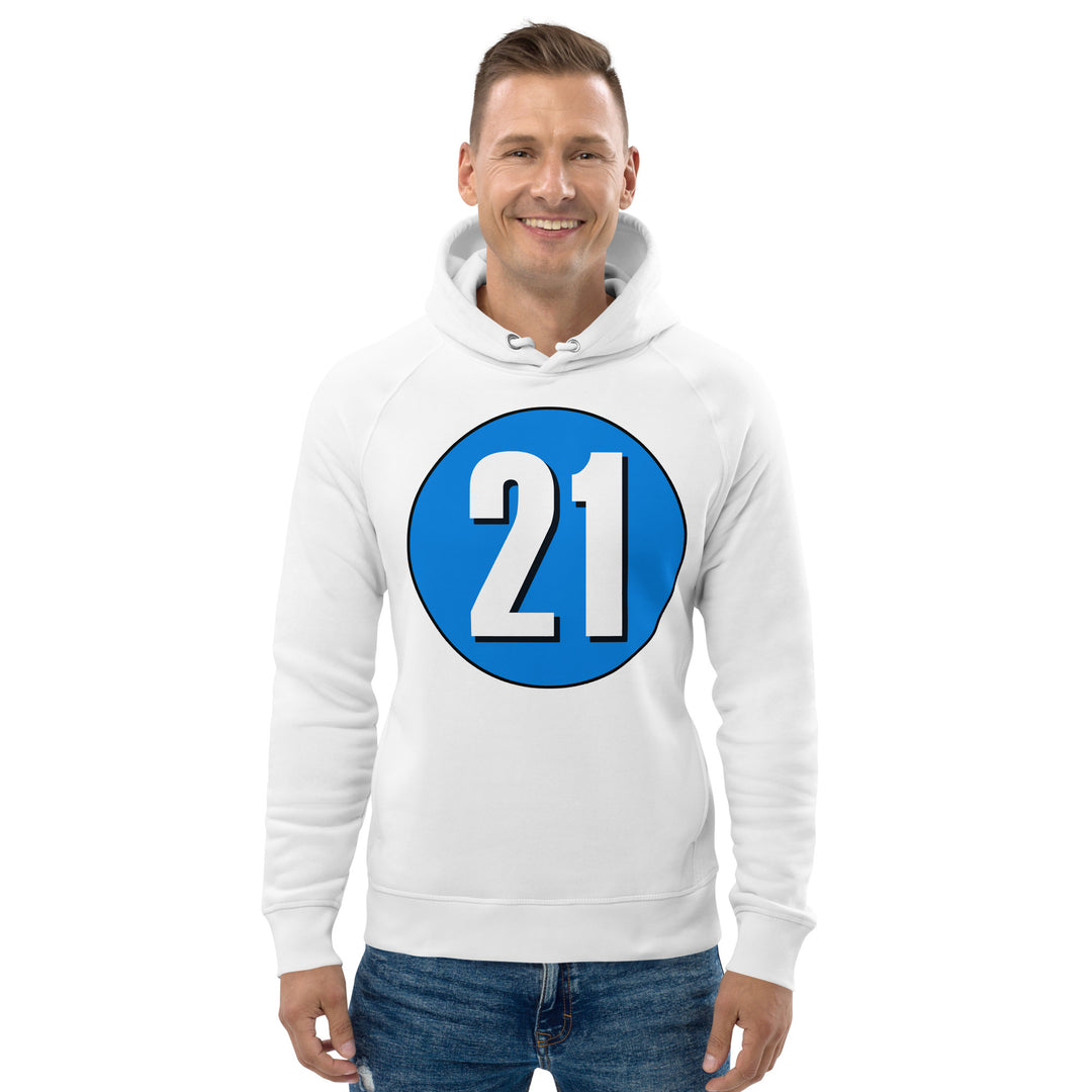 Unisex pullover hoodie: White on Blue 21